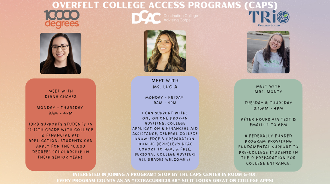 WILLIAM C. OVERFELT on X: Join us to learn about the Cal-SOAP program at  WC Overfelt and how we can help you plan for college or your career after  high school! We'll